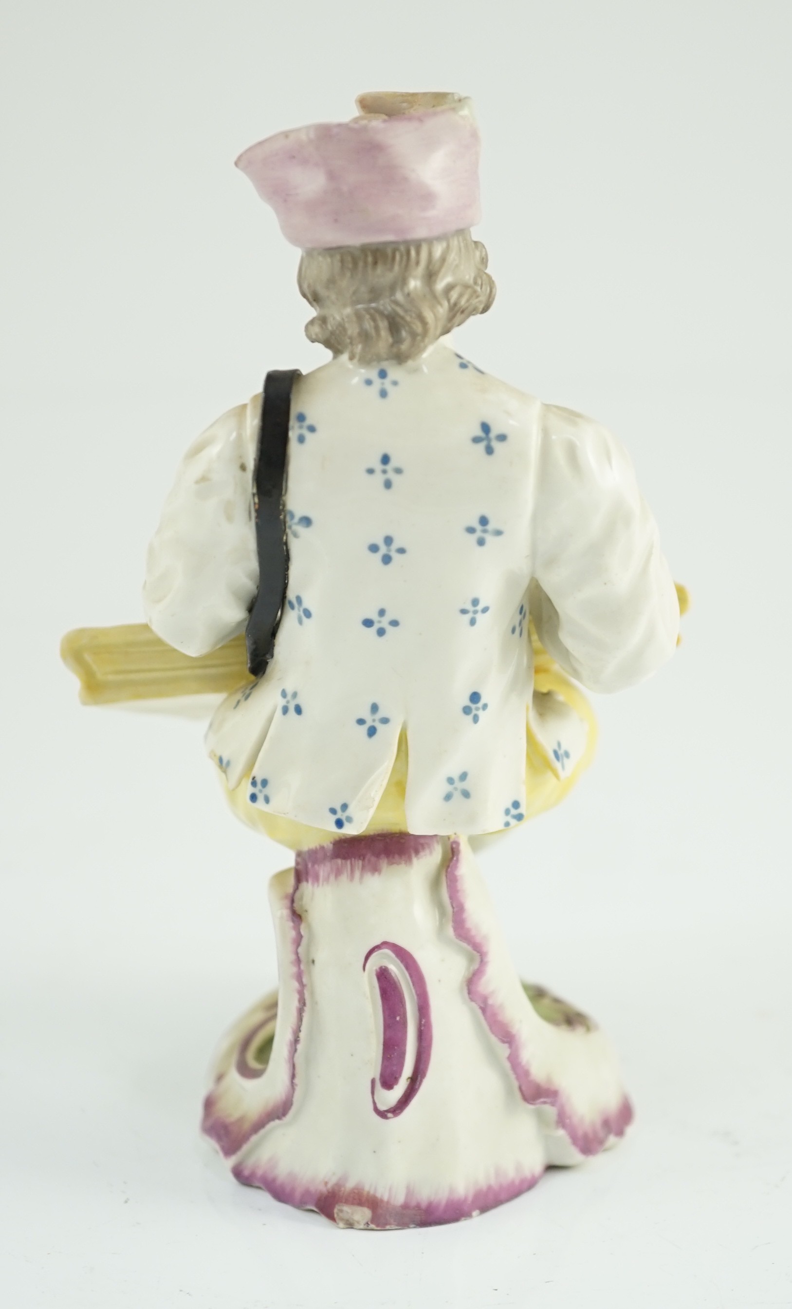 A Frankenthal porcelain figure of a zither player, c.1760, 15cm high, small areas of restoration, Provenance - purchased from Winifred Williams, Eastbourne/London before 1970.